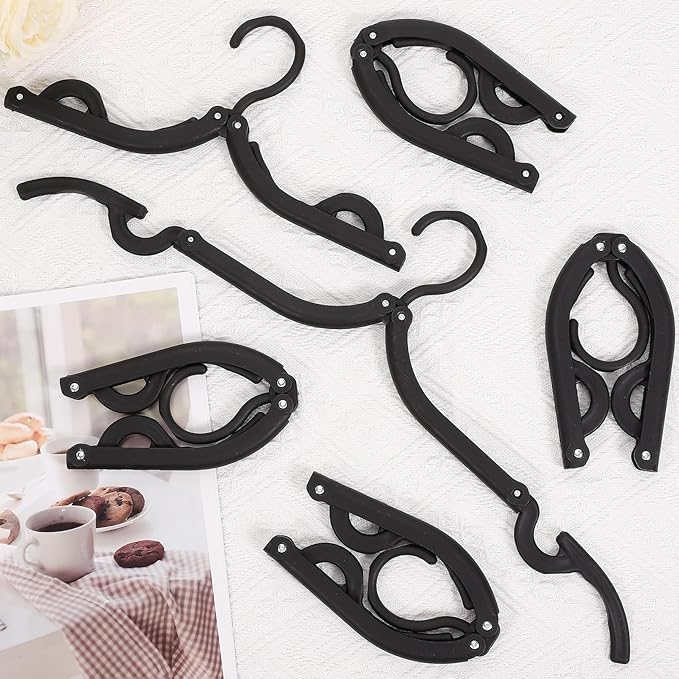 24Pcs Travel Hangers,Portable Folding Hanger,Lightweight Folding Hanger Non-Slip Travel Accessories for Clothes,Black Foldable Hangers Clothes Drying Rack for Home Outdoor Indoor