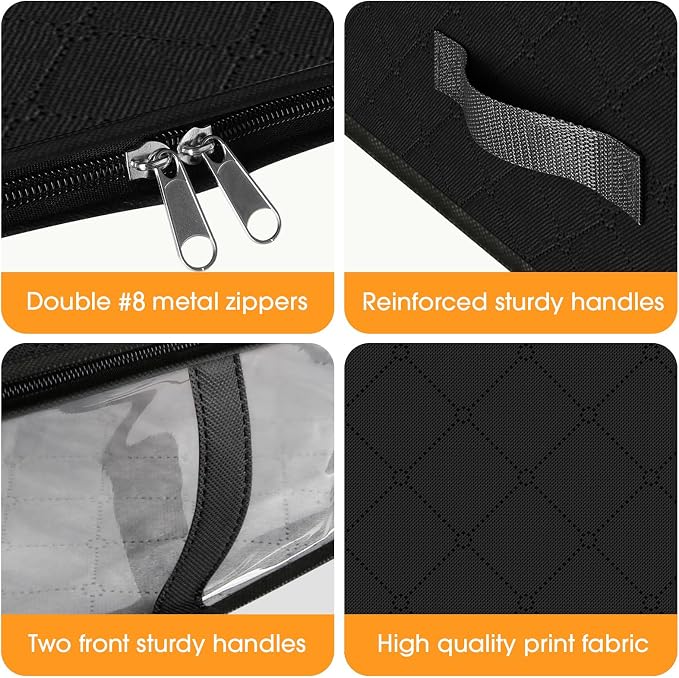 StorageRight Under Bed Storage Bags 4 Pack, 40L Large Clothes & Comforter Storage Containers with Clear Window, Breathable Fabric Organizer for Blankets, Bedding, Seasonal Clothing, Black