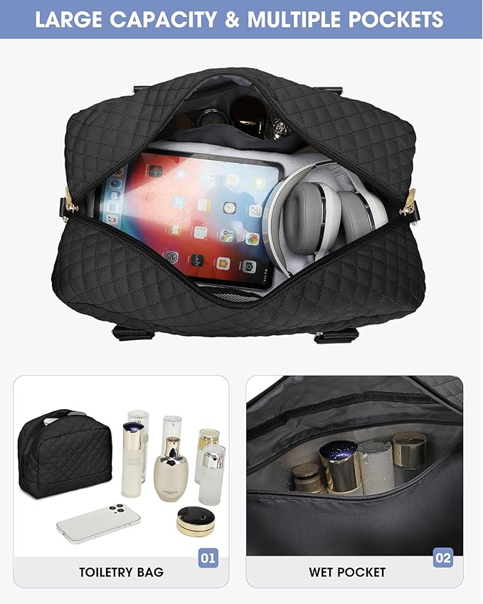 Weekender Bags for Women Travel Bag - Duffle Bag with Shoe Compartment Carry on Overnight Bag for Women Hospital Bags for Labor and Delivery 2Pcs Set Black