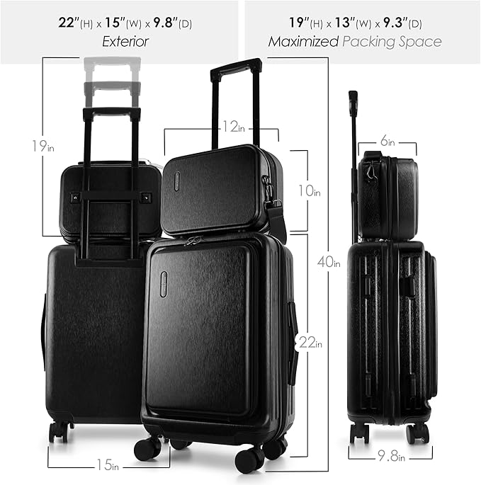 20 Inch Carry On Luggage 22x14x9 Airline Approved, Carry On Suitcase with Wheels, Hard-shell Carry-on Luggage, Durable Luggage Carry-On, Black Small Suitcase with Cosmetic Case