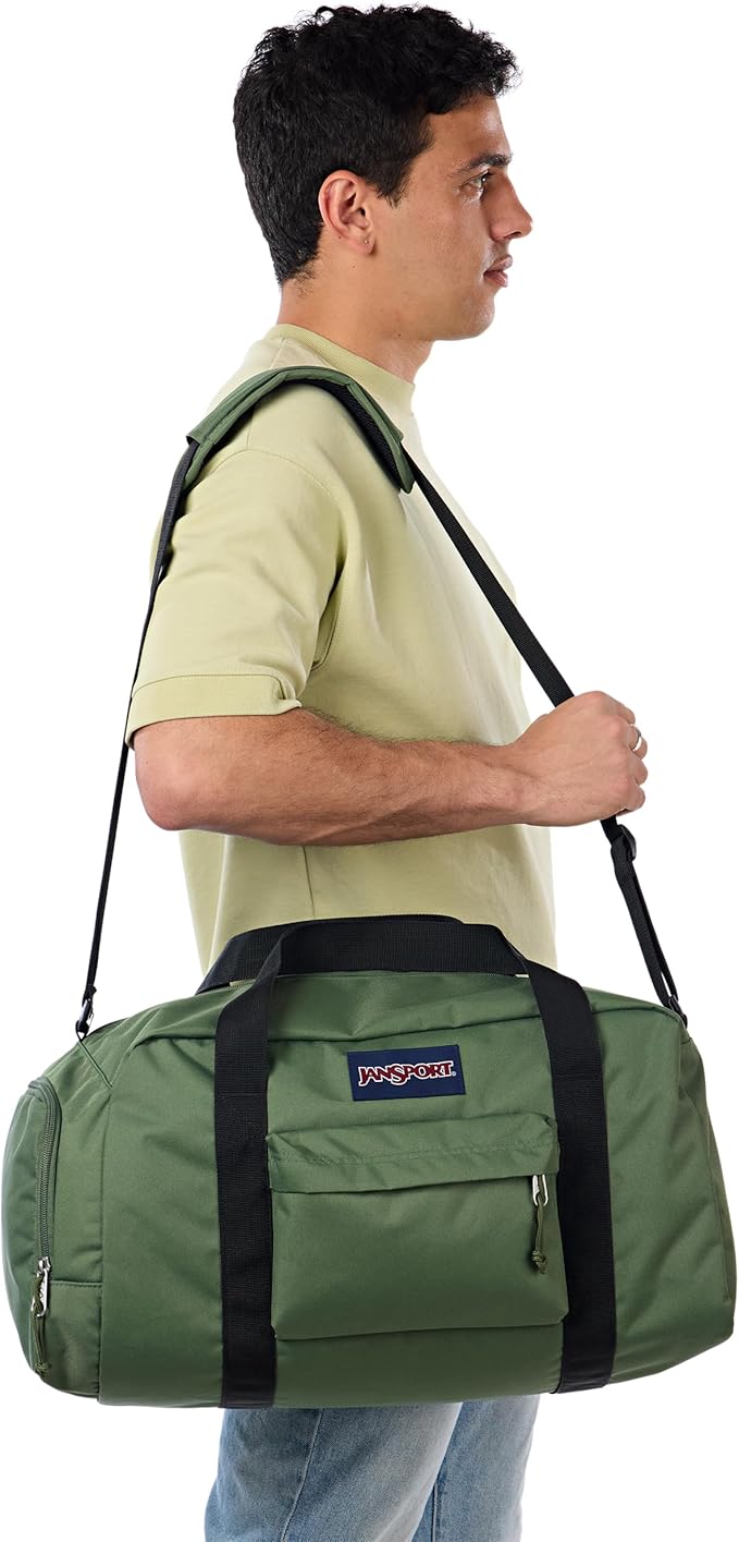 JanSport Weekender Medium Duffel - Travel or Gym Bag, Durable Weekender with Front Utility Pocket & Side Grab Handles - Cargo Green