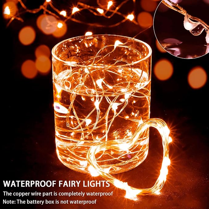 24 Pack Orange Fairy Lights 7Ft 20 LED Twinkle String Lights 3 Modes Battery Operated Waterproof Firefly Starry for Mason Jar Party Wedding Christmas Valentines Day Table Centerpieces