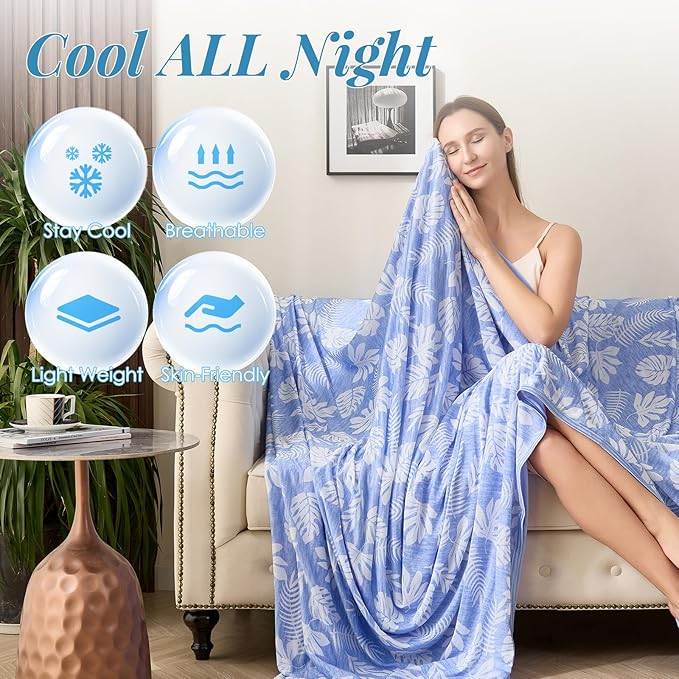 OIGAE Cooling Blanket for Hot Sleepers - Soft & Lightweight Summer Cold Blanket for Night Sweats | Perfect for Bed, Couch, Sofa (Blue, King 90" x 108", Tropical)