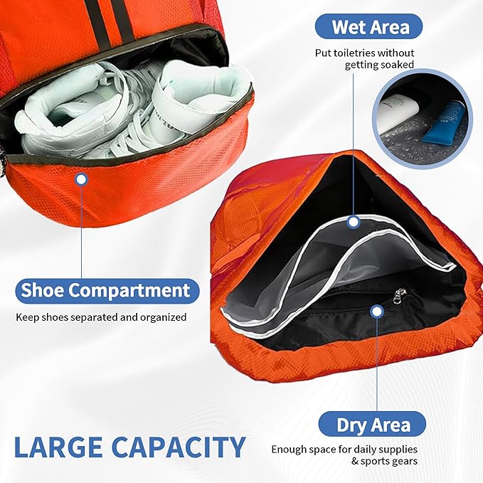 Drawstring Backpack Gym Bag with Shoes Compartment for Soccer, Basketball, Swim, Water-Resistant String Backpack Beach Cinch for Women Men, Red