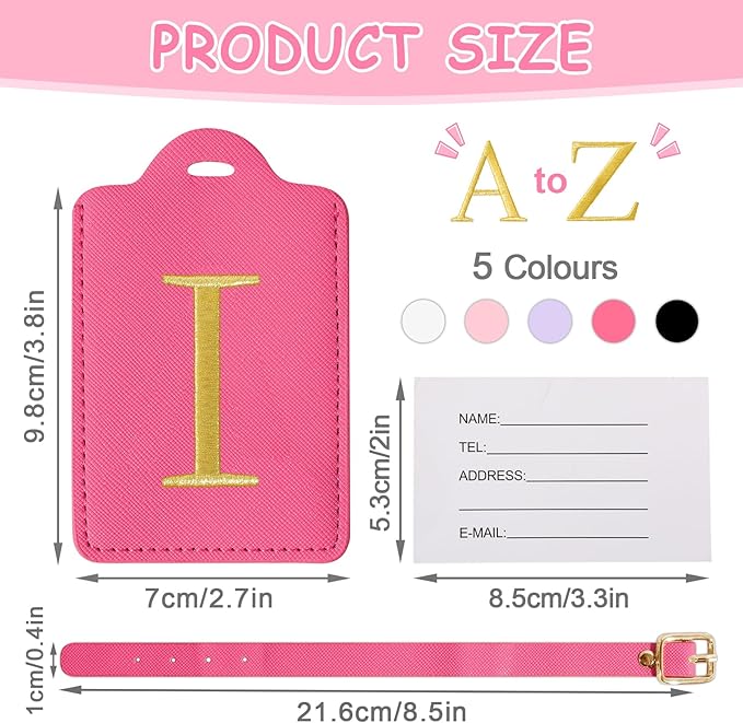 Initial Letter Luggage Tags for Suitcases, Embroidered Monogrammed Suitcase Luggage Identifier Name Tag, PU Leather TSA Approved Luggage Tags, Bag Tags for Men Women Kids Luggage Handbags(Rosered I)