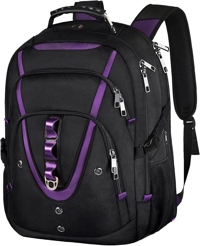 Mogplof 18.4 inch Travel Backpack Men Women, 55-60L Extra Large Laptop Backpack RFID Anti Theft TSA Friendly Flight Approved Backpacks, Water Resistant College School Heavy Duty, Purple