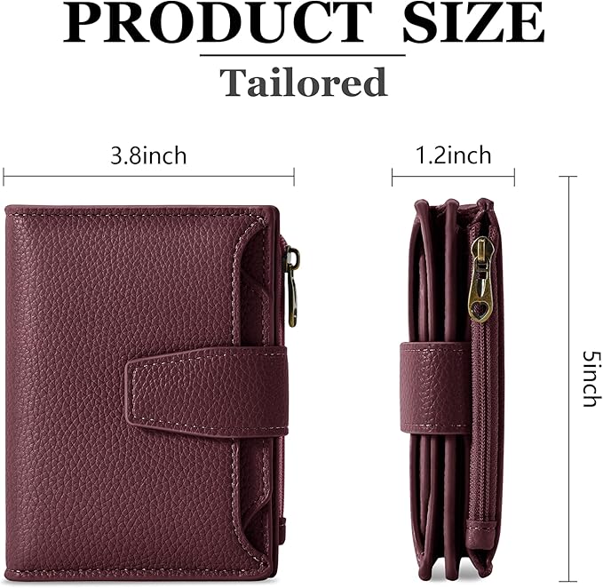 Airkit Small Wallet Women RFID Blocking Soft Leather Bifold Compact Card Holder Wallet for Women with Zipper Coin Pocket 4 ID Window