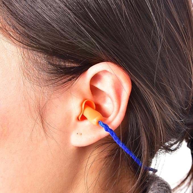 20 Pairs Corded Ear Plugs Reusable Silicone Earplugs with String Banded Ear Plug for Sleeping Noise Cancelling Noise Reduction Hearing Protection(Blue-Orange)