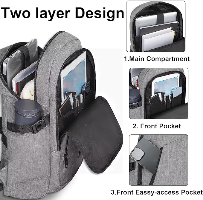 Mancro Laptop Backpack for Travel, Anti-theft Laptop Backpack for Men Business Backpack Work Daypack with Lock, Water Resistant Travel Computer Bag Daypack, Grey