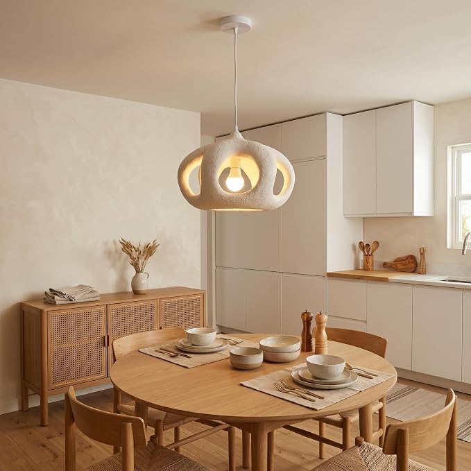 JAYMP Hollow-Out Shape Pendant Light Fixture for Dining Room Kitchen Island Hallway Restaurant Modern Hanging Lamp E26 Base Japanese Style Lighting Fixture, 1 Pack, Matte White, 40cm/15.7in