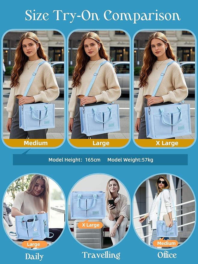 FIORETTO Canvas Tote Bag for Women with Zipper Closure & Individual Compartments for Work College for Teacher & Nurse
