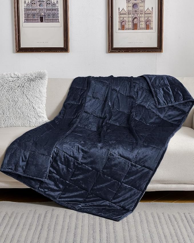 Topblan Weighted Blanket Twin Size 12lbs, Adult Weighted Blankets with Soft Warm Fabric for Sleeping and Calming, Adult Heavy Blanket for Sofa Bed, Navy Blue, 48 x 72 inches