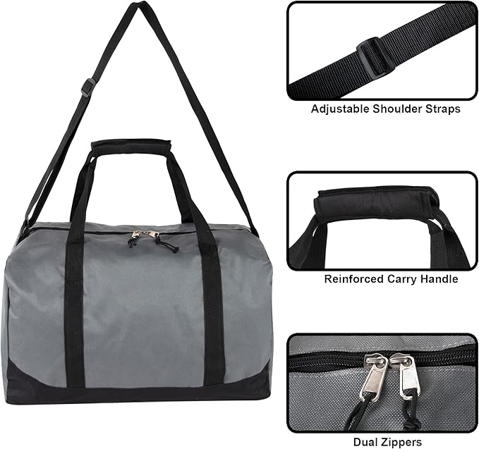 30 Liter, 17 Inch Canvas Duffle Bags for Men and Women – Travel Weekender Overnight Carry-On Shoulder Duffel Tote Bags (Grey)