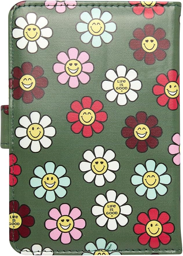 Life is Good Travel Passport Cover - Anti-Theft Passport Holder Wallet with Interior Card Slots with Magnetic Snap Closure, Happy Daisy