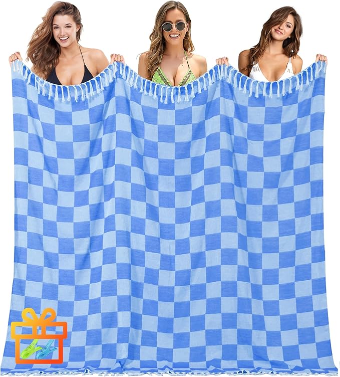 Antfuny Giant Beach Towel Blanket Autumn Outing Stuff for Women & Men Road Trip Camping Gear Ship Cruise Gear Must Haves Extra Large XXL Blue Plain Pattern Airplane Accessories Travel Gadgets