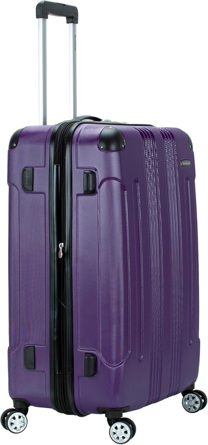 Rockland London Hardside Expandable Spinner Wheel Luggage, Purple, Checked-Large 28-Inch