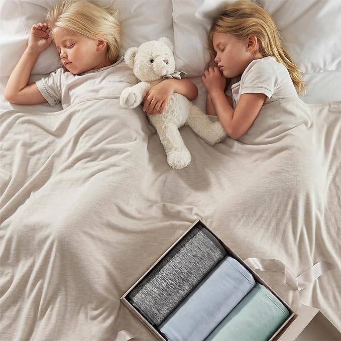 Bedsure Oat Beige Cooling Blanket Queen Size for Hot Sleepers - Summer Cold Blanket for Queen Size Bed with Rayon Derived from Bamboo, Ice Cool Cold Arc-Chill Thin Summer Bedding Essentials, 90x90