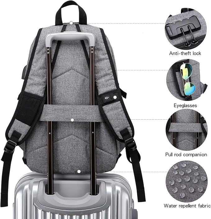 WENIG Laptop Backpack,Business Travel Anti Theft Backpack for Men Women with USB Charging Port,Slim Durable Water Resistant Computer Backpack Fits 15.6 Inch Laptop Notebook,Grey