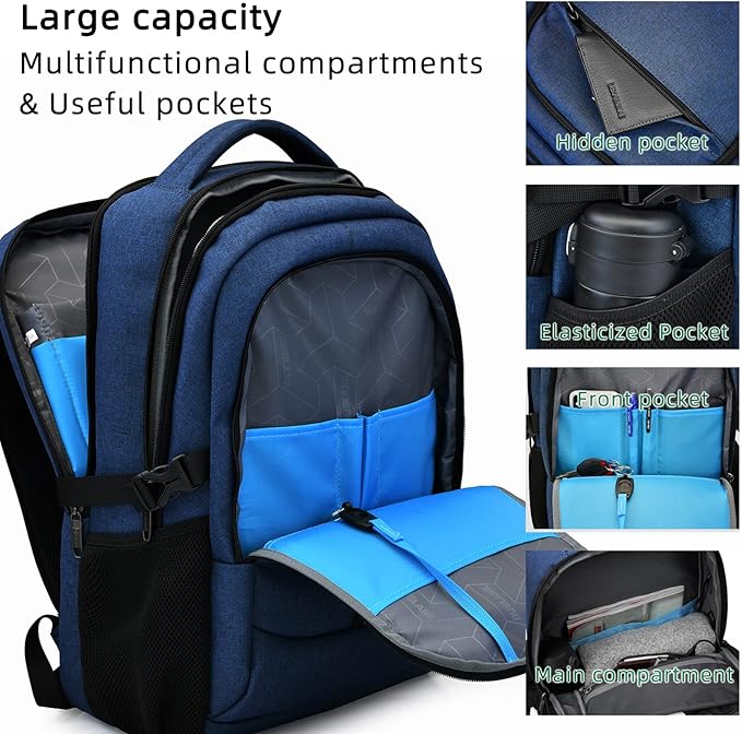 DUSLANG 17 Inch Laptop Backpack for Travel Water Resistant College Backpack for Men Women Laptop Bag with USB Charging Port,Blue