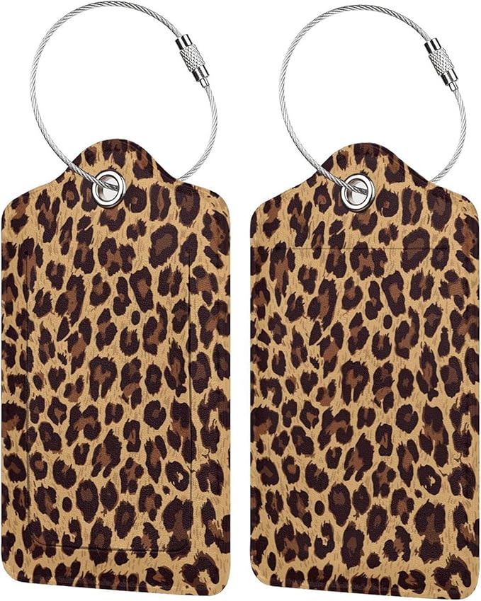 Leopard 2 Pcs Luggage Tags, Privacy Cover Id Label with Stainless Steel Loop and Address Card for Suitcases & Travel Bags