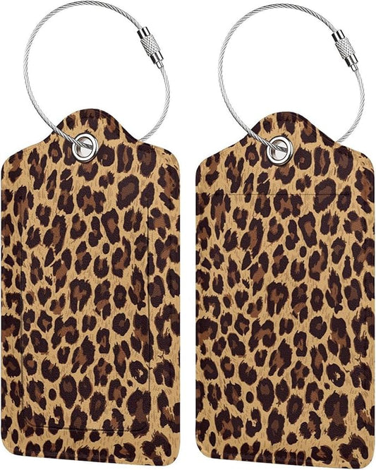 Leopard 2 Pcs Luggage Tags, Privacy Cover Id Label with Stainless Steel Loop and Address Card for Suitcases & Travel Bags