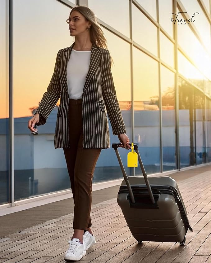 Luggage Tags for Suitcases, PU Leather Travel Tags for Luggage. (Lemon Yellow)