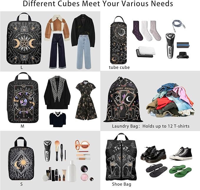 6 Pcs Compression Packing Cubes for Travel, Waterproof Luggage Organizer Washable Storage Bags Set - Packaging Cubes for Backpack Travel and Carry-Ons