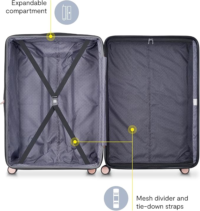 DELSEY PARIS Alexis Hardside, Medium Checked, Expandable Luggage with 4 Spinner Wheels, Lightweight Suitcase, 25-Inch, Black/Rose Gold