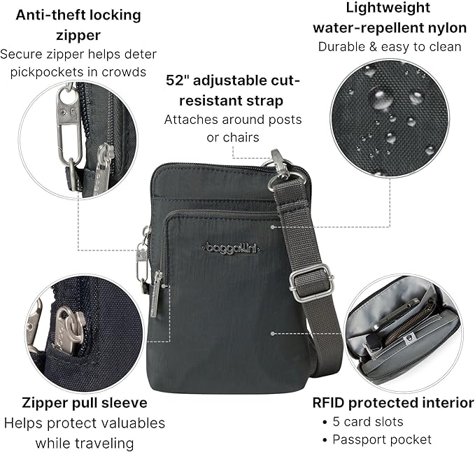 Baggallini Women's Securtex Anti-theft Activity Crossbody Bag