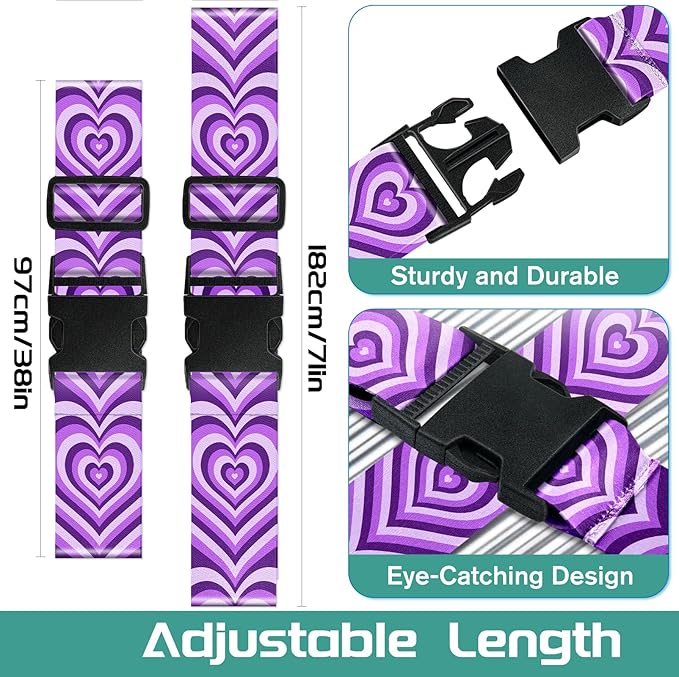 Slohif Luggage Straps for Suitcases Travel Belt Accessories Luggage Connector Identifiers 2 Pack Over Handle with Buckle Unique Nylon Adjustable Strap for Sleeping Bag Car Seat Purple