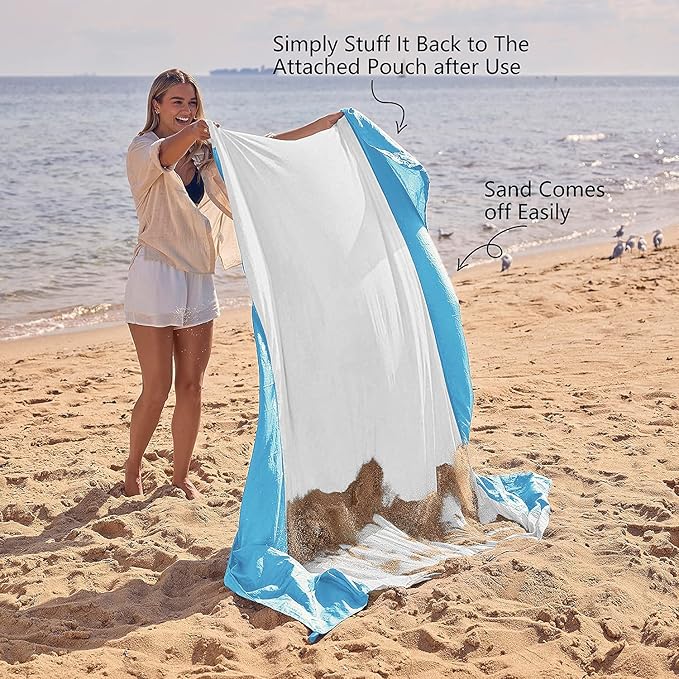 WEKAPO Beach Blanket Sandproof Waterproof, Extra Large Beach Mat, Oversized & Compact Sand Free, Quick Drying Beach Essentials for Vacation, Cruise, Picnic & Camping with Stakes