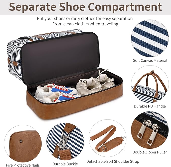 Weekender Bag, Large Travel Duffel Bag for Women, Carry on Overnight Bag with Shoe Compartment and Toiletry Bags