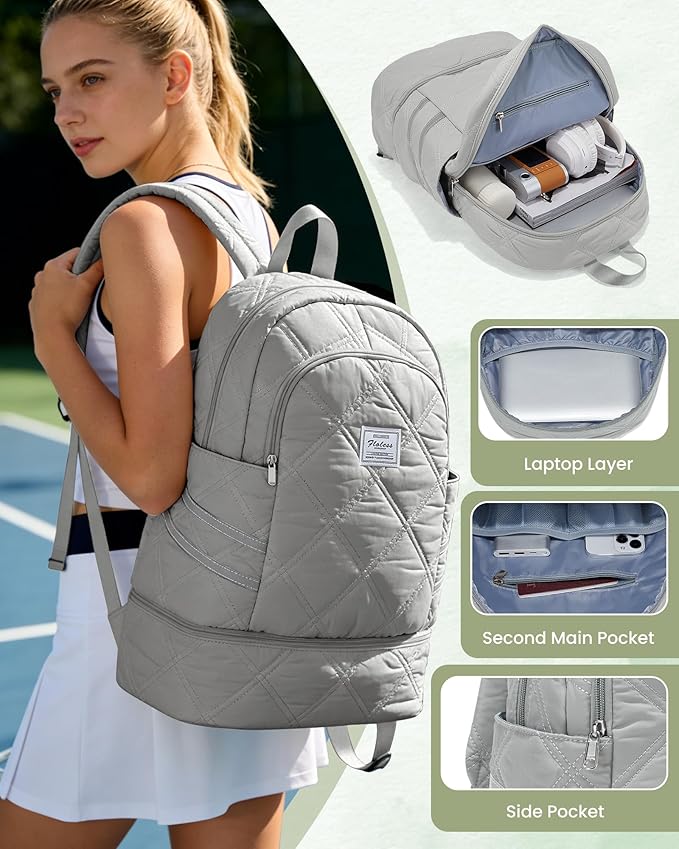Gym Backpack for Women Men, Lightweight Gym Bag with Shoe Compartment, Water Resistant Sports Backpack with Wet Pocket, Large Capacity Cheer Backpacks for Girls, Grey
