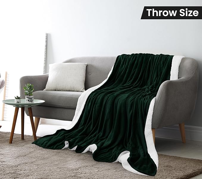Utopia Bedding Sherpa Blanket Throw Size (Forest Green, 50x60 Inches) - Soft Lightweight Plush Fleece Reversible Blanket for Bed, Sofa, Couch, Camping and Travel