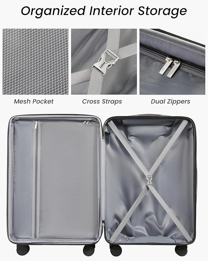 24 Inch Checked Luggage with Spinner Wheels, Expandable Hardside Medium Suitcase with 360° Spinner Wheels & TSA Lock, Durable ABS Travel Suitcase for 3-5 Day Trips (24 in, Black)