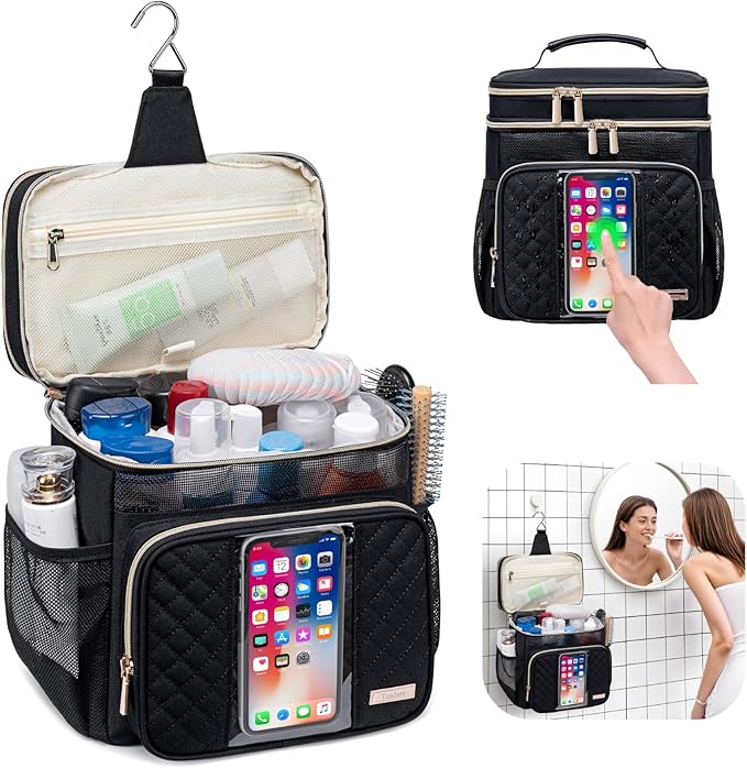 Large Toiletry Bag for Women Men,Bathroom Bag,Water Resistant Shower Bag,Makeup Bag,Portable Shower Caddy for College Dorm,Hanging Travel Toiletry Bag with Transparent Waterproof Phone Pocket