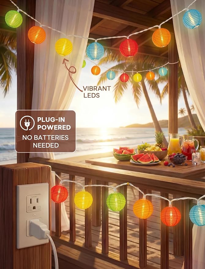 Multicolor Lantern String Lights Outdoor, 8.5FT Plug-in Patio String Lights with 10 Mini Hanging Lanterns, Waterproof Decorative Lights for Garden, Bedroom, Bistro, Christmas Party