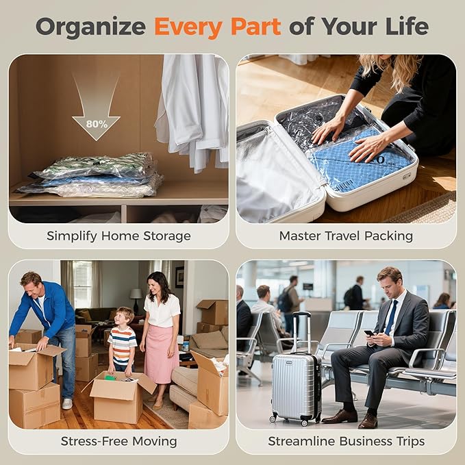 Nicetree 9-Pack Vacuum Storage Bags with Rechargeable Wireless Pump, 3 Sizes (20/24/28 Inch) Travel Vacuum Seal Bags for Clothing, Bedding & Seasonal Storage, Space Saver for Luggage