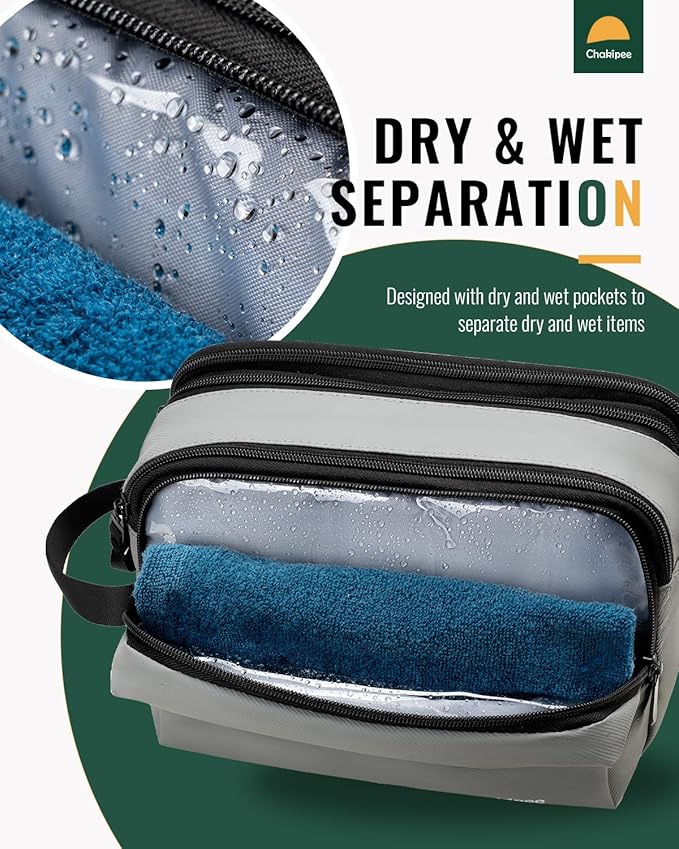 Toiletry Bag for Men - Travel Toiletries Organizer Dopp Kit Water Resistant Shaving Bag for Toiletry Accessories, Lightweight Cosmetic Bags with Zippers, Bathroom Essentials (Grey)