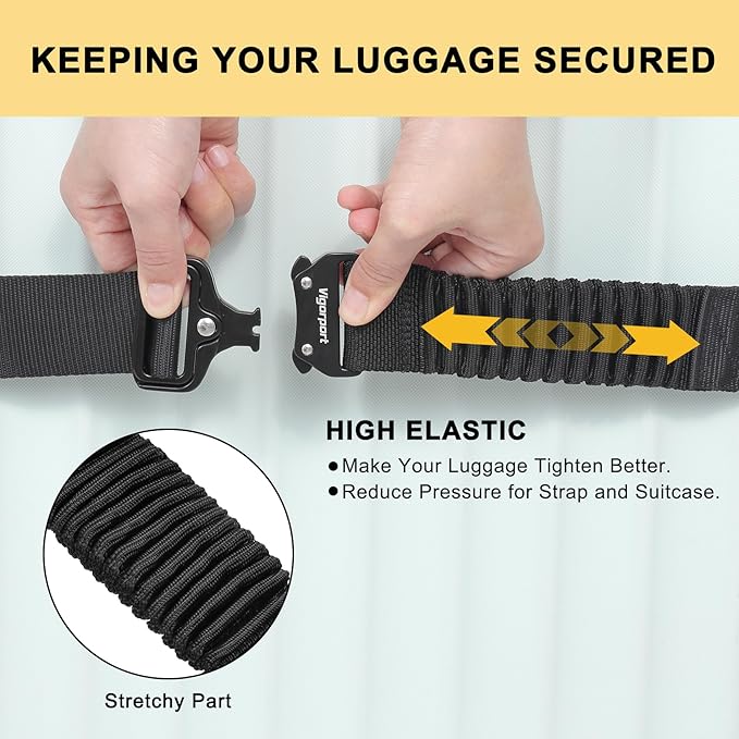 Vigorport Luggage Straps for Suitcases TSA Approved Suitcase Belt, Heavy Duty Metal Buckle Luggage Belt Strap, Stretchable Travel Strap for Luggage 72" Long (2PK)