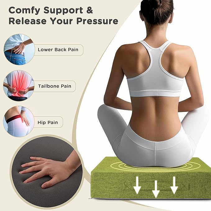AddGrace Recliner Cushions for Elderly Thick Seat Cushion 20"x20"x4" Chair Pads with Non Slip Backing and Washable Cover for Couch Armchair Chairs Green