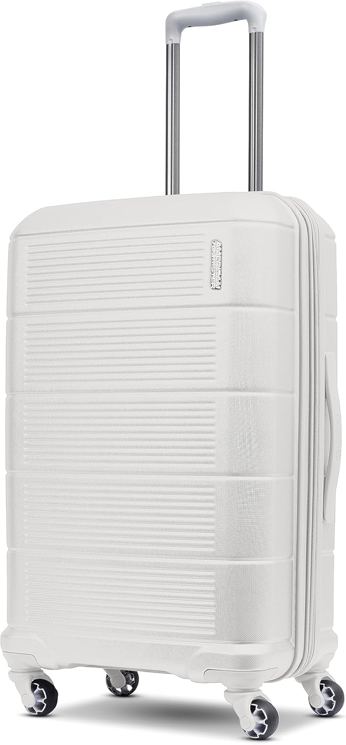 American Tourister Stratum 2.0 Expandable Hardside Luggage with Spinner Wheels, Checked-Medium, White