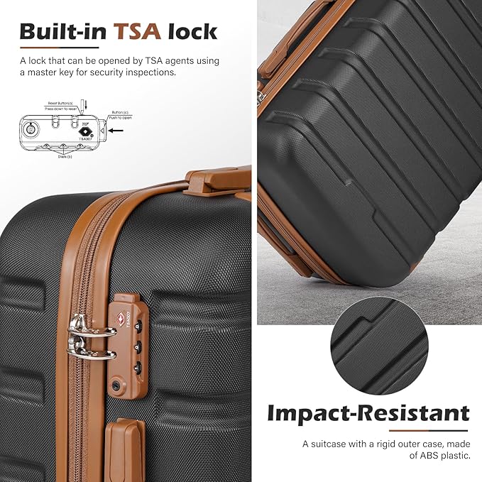 Coolife Luggage 3 Piece Set, Lightweight Durable Hardshell Suitcase set with 360° Spinner Wheels, TSA-approved Lock, Checked Family Travel Luggage sets, 16/20/24/28 Inch, Blue