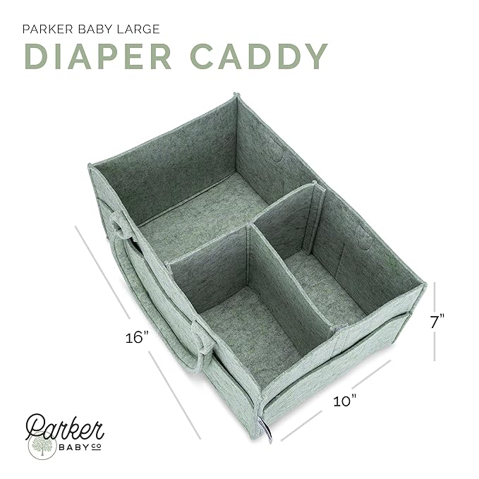 Parker Baby Diaper Caddy - Nursery Storage Bin and Car Organizer for Diapers and Baby Wipes - Sage Green, Large