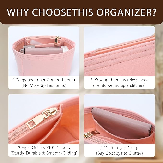 Premium Felt Purse Organizer Insert for Longchamp Le Pliage Energy/Xtra -XS, Zipper Long Champ Bag Organizer Insert with 4 Compartments