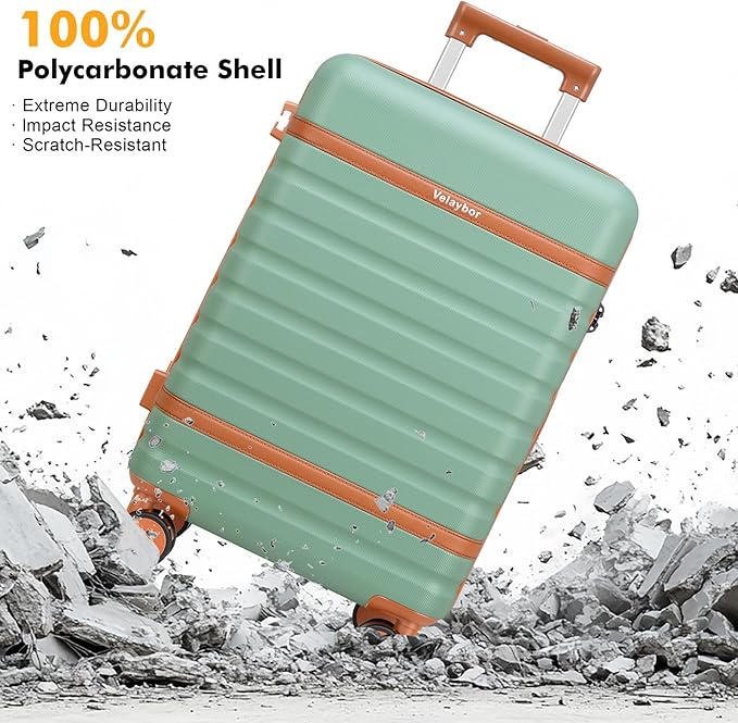 Luggage Sets 3 Piece with Spinner Wheels, Lightweight PC Hardside Suitcase with TSA Lock & YKK Zippers, 20 Inch Carry On Luggage with Travel Bag for Men and Women, Green
