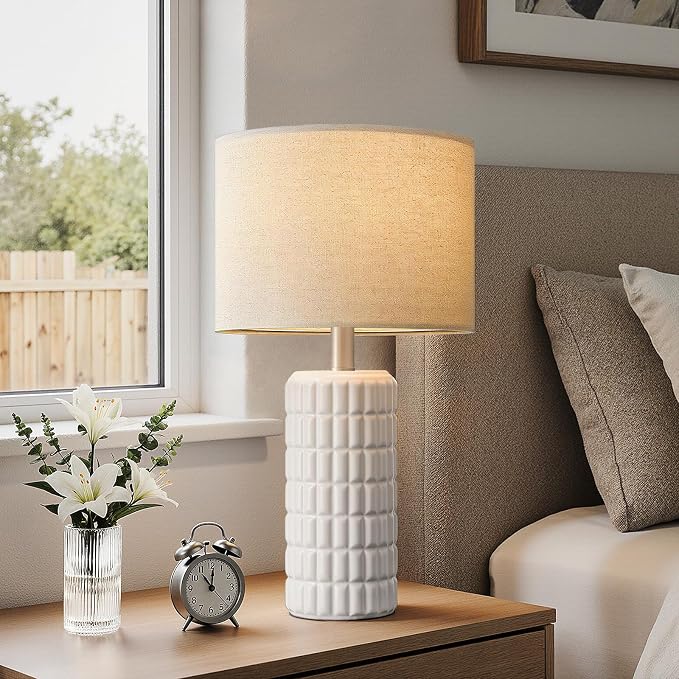 Seealle 23" Modern Ceramic Table Lamps Set of 2, Lamps for Bedroom, White | Lamps for Living Room, Bedroom, Bedside, Night Stands, End Table, Desk, Farmhouse Home Decor