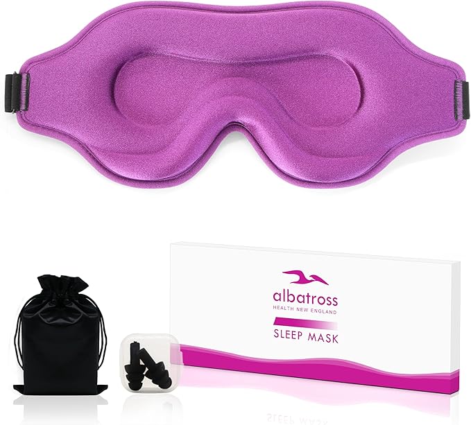 Sleep Eye Mask for Men Women, Sleeping Mask for Side Sleeper, Travel Blackout Night Blindfold Eye Shade Cover with Adjustable Strap (Purple-3D)
