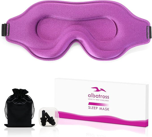 Sleep Eye Mask for Men Women, Sleeping Mask for Side Sleeper, Travel Blackout Night Blindfold Eye Shade Cover with Adjustable Strap (Purple-3D)