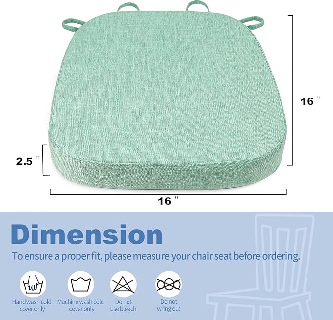 BUYUE Thickened 2.5" Dining Chair Cushions Set of 4, U-Shape High Density Foam Comfortable Chair Pads for Kitchen, Slip Resistant Indoor Seat Cushions (4 PCS, Light Green)